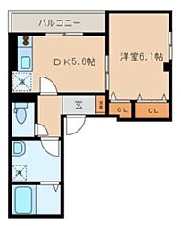 東麻布HILLS 1DKの間取図画像