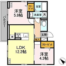 エリオント町田中町 2LDKの間取図画像