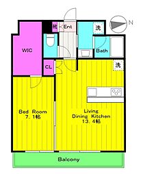 ウィスタリア調布 1LDKの間取図画像