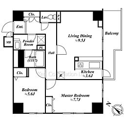 アクロス目黒タワー 2LDKの間取図画像