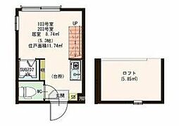 ハーモニーテラス・パルメゾン二子新地 2階ワンルームの間取り
