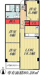 シティコートフドウ中山 5階3LDKの間取り