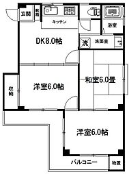 東大宮マンション 3DKの間取図画像