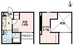 cloud house 2階1Kの間取り