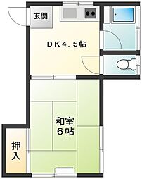 山口方 2階1DKの間取り