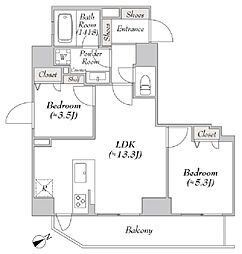 リテラス浅草橋イースト 14階2LDKの間取り