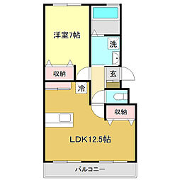 コーポ一宮 1LDKの間取図画像