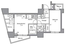 レジディア神田岩本町 4階ワンルームの間取り