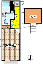 カトルセゾン調布 2階1Kの間取り