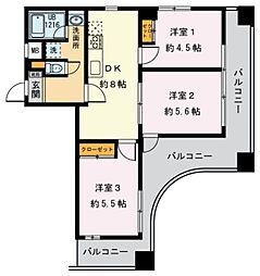 エミネンスアビス 3階3DKの間取り