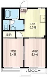 ネオコート狭山 2階2DKの間取り