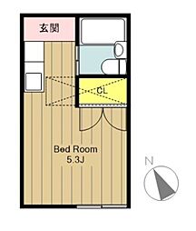 サンシティ稲田堤第4 2階1Kの間取り
