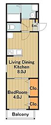 相模原市中央区矢部2丁目アパート 1LDKの間取図画像