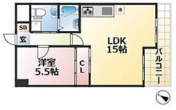 朝日プラザ新神戸 5階1LDKの間取り