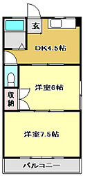 スカイハイツ福井 2DKの間取図画像