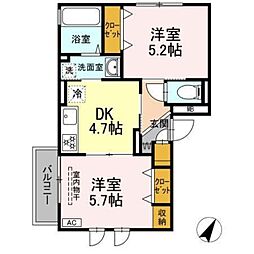 東急田園都市線 南町田グランベリーパーク駅 徒歩13分の賃貸アパート 3階2DKの間取り