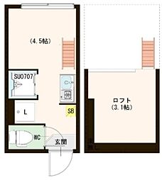 リヴィエール中野 2階ワンルームの間取り