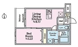 アイルグランデ赤羽 1階1LDKの間取り