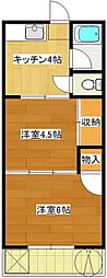 加藤ハイツ1号棟 3階2Kの間取り