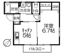グリーンパーク2 1Kの間取図画像