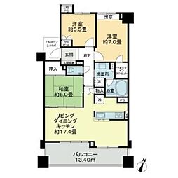 グランフォート青淵閣 2階3LDKの間取り