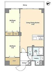 アルファコート亀戸2 5階2LDKの間取り