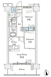 スカイグランデ津田沼 4階2LDKの間取り