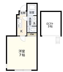 クラウンハウス 1Kの間取図画像