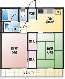 久米川グリーンハイツ 2DKの間取図画像