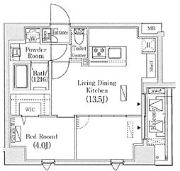 フルハウス赤羽 12階1LDKの間取り