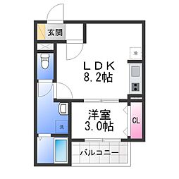 Fstyle東新町3号館 1LDKの間取図画像