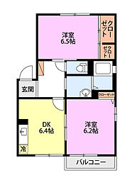 パークタウン茜B 2DKの間取図画像