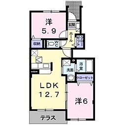 ソレイユIII 1階2LDKの間取り
