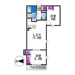 キルシュ元町 2LDKの間取図画像