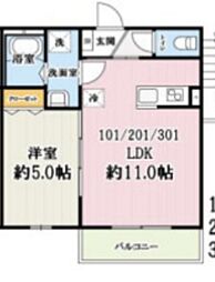 キャメル入間黒須Ａ 3階1LDKの間取り