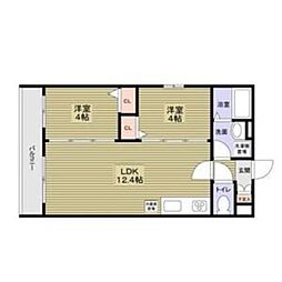 近鉄奈良線 若江岩田駅 徒歩9分の賃貸アパート 1階2LDKの間取り