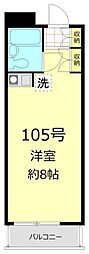パレロワイヤル弦巻 ワンルームの間取図画像