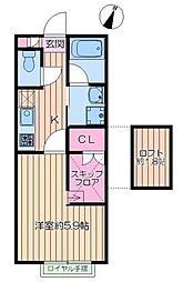 レスコムアルファ 1階1Kの間取り