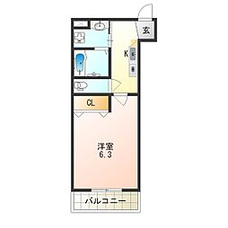 ルポゼアビコ 1Kの間取図画像