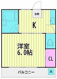ミロクハイツ2 1Kの間取図画像