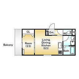 京阪本線 寝屋川市駅 徒歩8分の賃貸アパート 1階1LDKの間取り