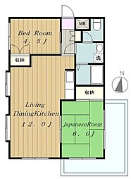 ダイヤハイツ西門 201 2階2LDKの間取り