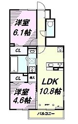 多摩都市モノレール 万願寺駅 徒歩9分の賃貸アパート 1階2LDKの間取り