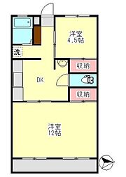 東ノ岡マンション 3階2DKの間取り