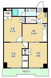 ロイアルコート5 4階3DKの間取り