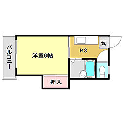 春野ハイツ 1Kの間取図画像