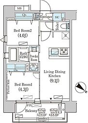 フルハウス赤羽 7階2LDKの間取り