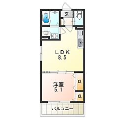 クリエオーレ東大物 1LDKの間取図画像