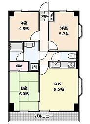 ライオンズマンション元住吉第3弐番館 3DKの間取図画像