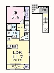 エール　トロワ 2階1LDKの間取り